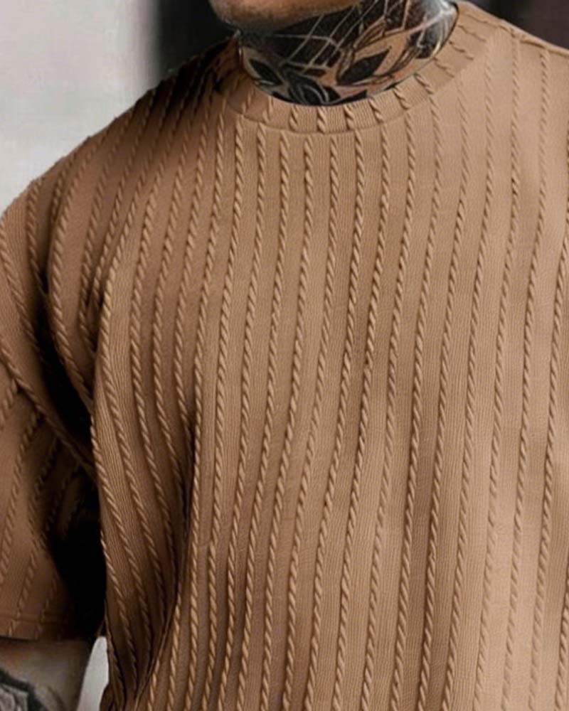 Herres Striberet T-Shirt Og Shorts Toedelt Set