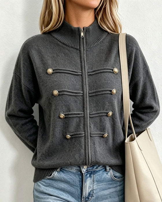 Cardigan Mandarin Krave Mode Lynlås Strikket