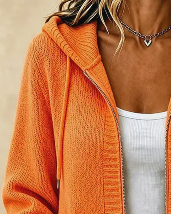 Sweater Frakke Hætte Lynlås Lomme Snor