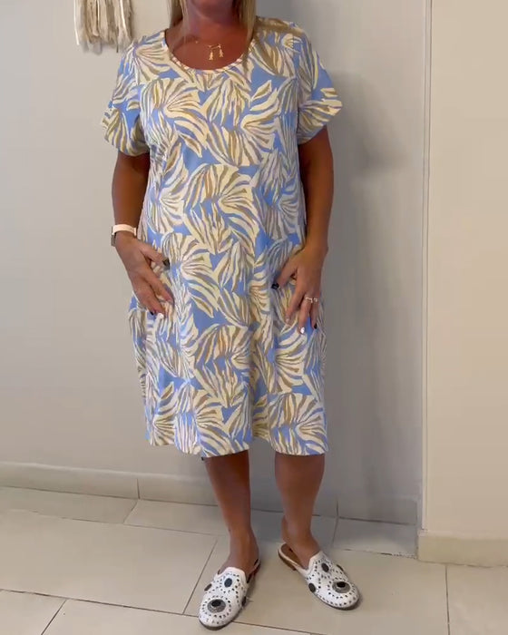 Kjole Kort Ærme Abstrakt Tryk Løs