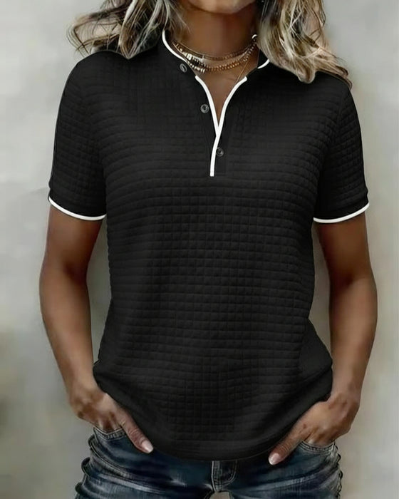 Topp Vaffelstrikket Knapper Ned Kortærmet