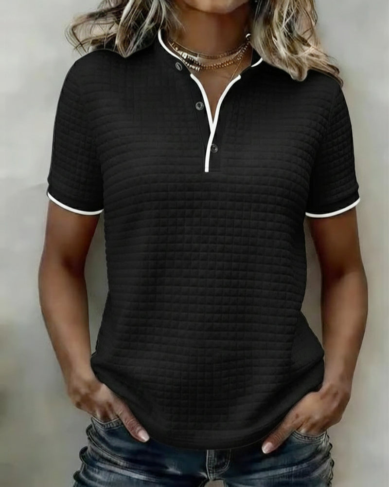 Topp Vaffelstrikket Knapper Ned Kortærmet