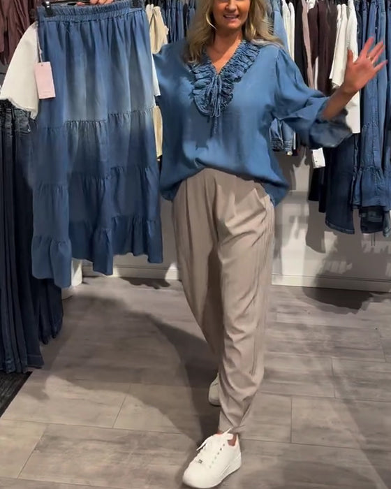 Bluse Rynke Kant Bind Denim