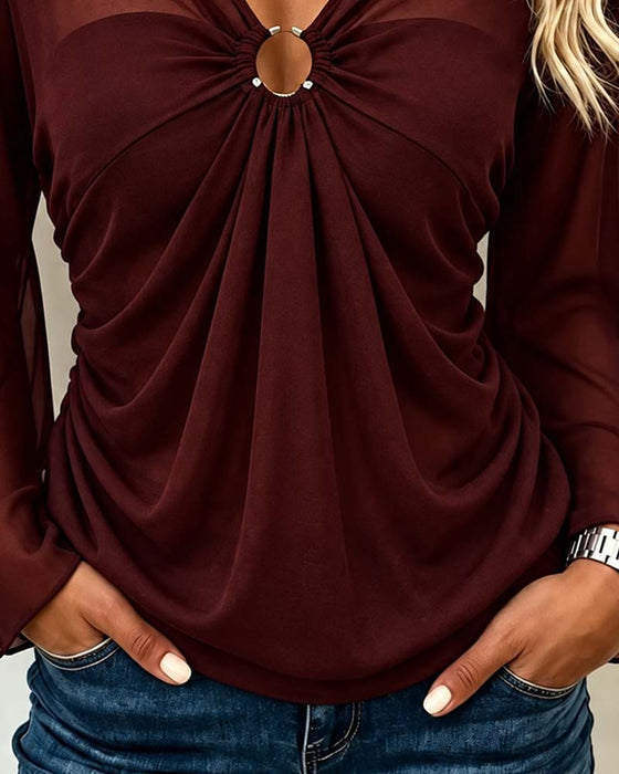 Bluse V-Hals Metal Ring Twist