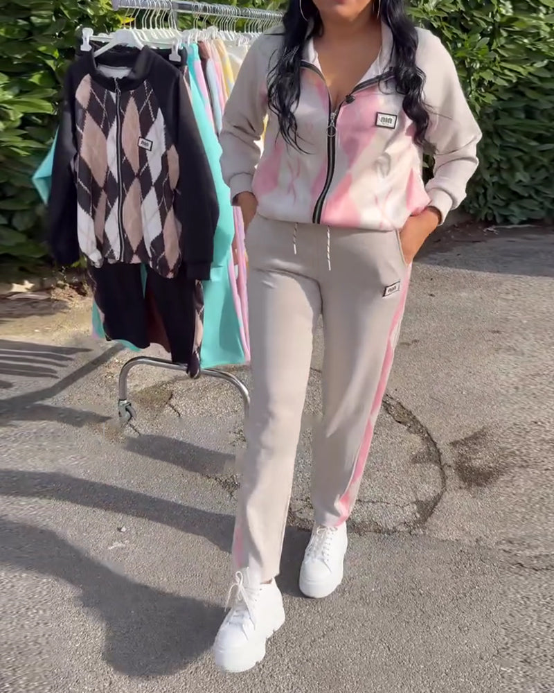 Todelt Sæt Ternet Top Med Lynlås Og Bukser