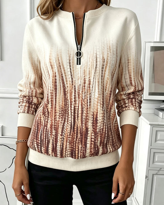 Sweatshirt Gradient Rund Hals Lynlås Lang Ærme