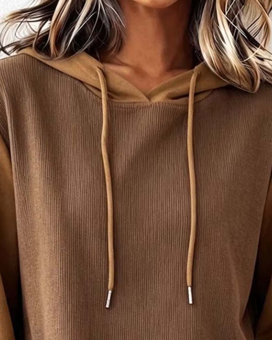 Hoodie Farveblok Hætte Asymmetrisk Kant