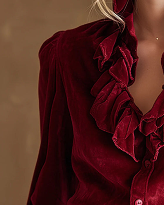 Top Med Volangdetalj Och Pufferm Design