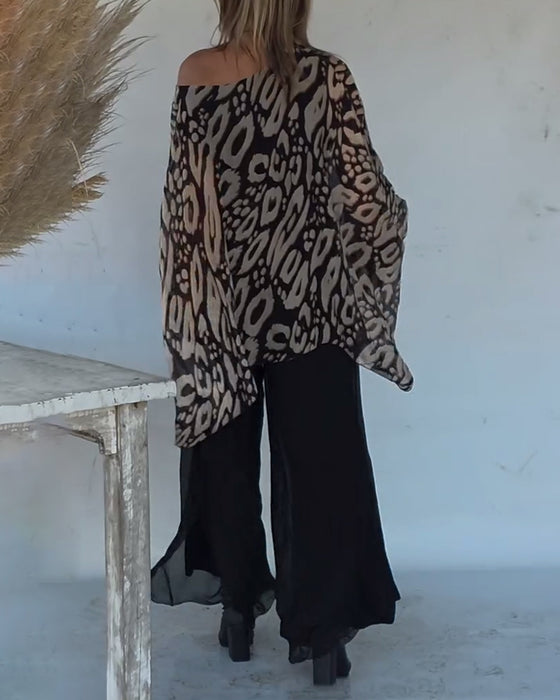 Langærmet Bluse Med Uregelmæssigt Flagermustryk