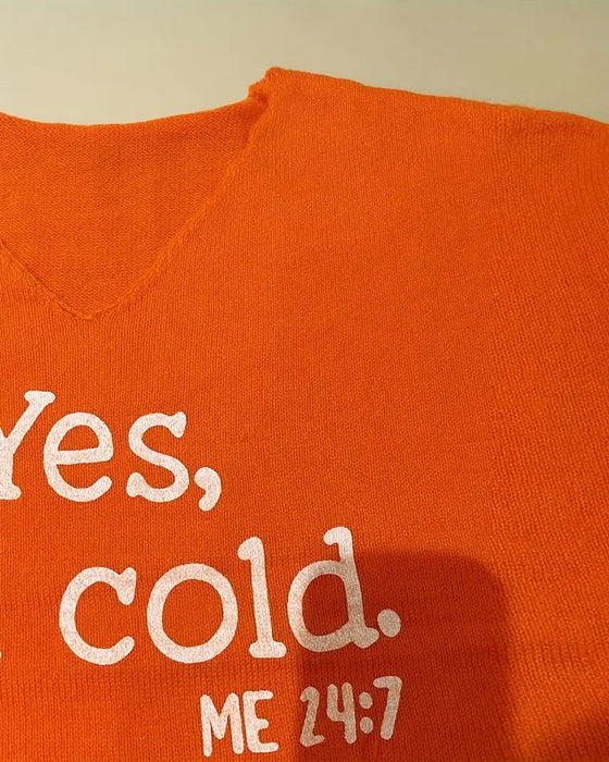 Sweater V-hals Bogstavtryk Løs Casual