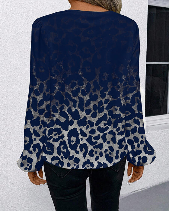 Skjorte Puffærme Gradient Leopardtryk