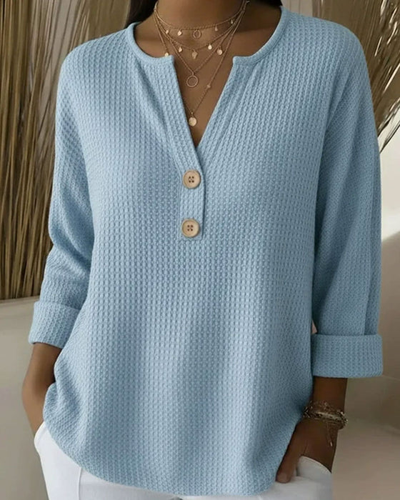 Top V-Hals Vaffel Dame