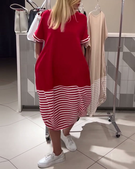 Kjole Kontraststribet Kortærmet Casual