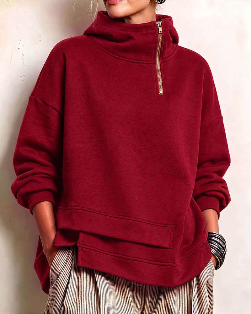 Sweatshirt Turtleneck Lynlås Uregelmæssig