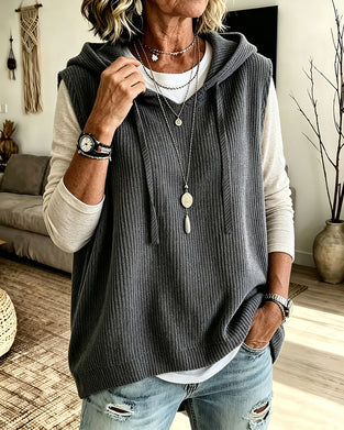 Tanktop Med Hætte Ribbet Snøre Pullover