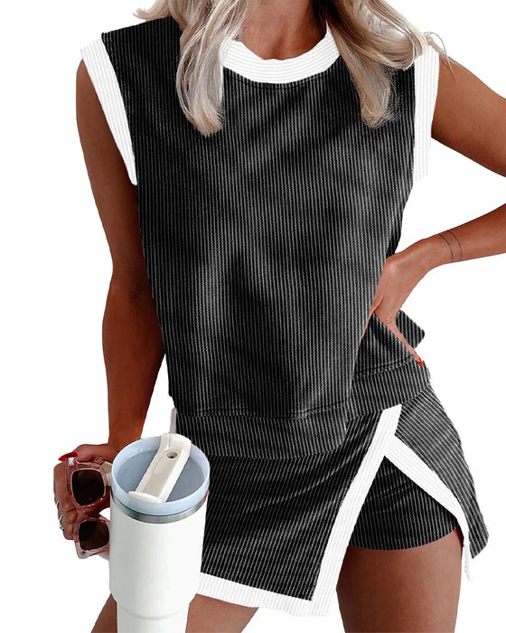 Sæt Stribet Delt Beskyttende Tanktop