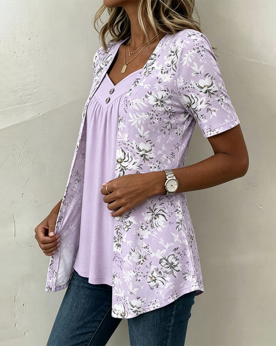 T-Shirt Blomstermønster Falsk Todelt
