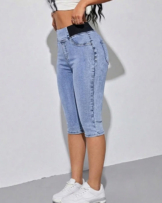 Jeans Elastisk Talje Croppet