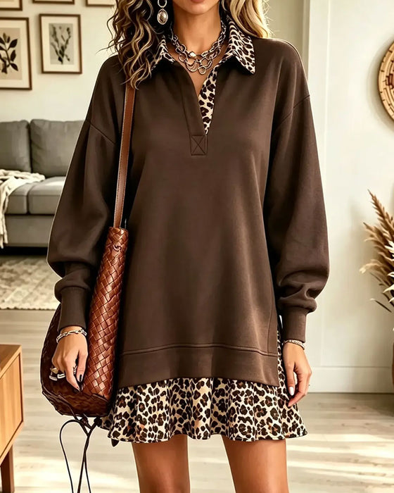 Kjole Reverskrave Leopardprint Fusk Todelt