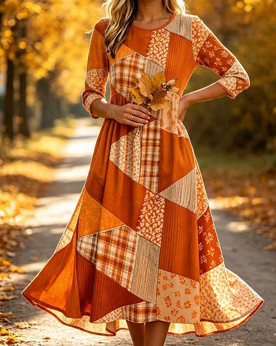 Kjole Patchwork Rutet Blomstret