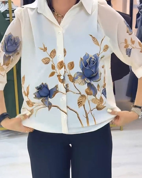 Bluse Krave Puff Ærme Knapforkant