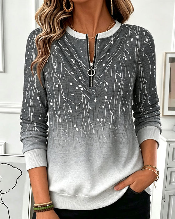Sweatshirt Rundhalset Lynlås Ombre