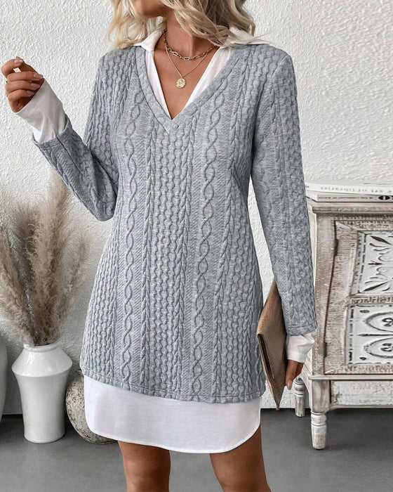 Kjole Skjortekrave Falsk To-Delst Strikket