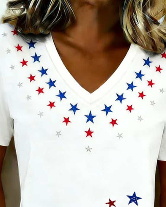 T-Shirt V-Hals Trykt Afslappet