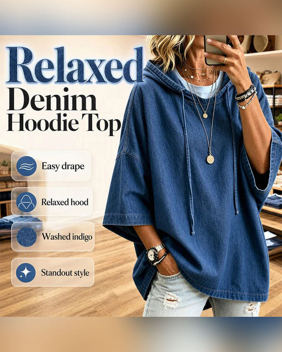Hoodie Hætte Snor Albuelang Ærme Denim