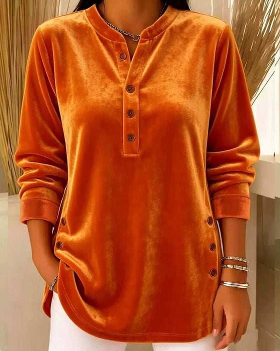 Bluse Afslappet Lang Ærme Henley