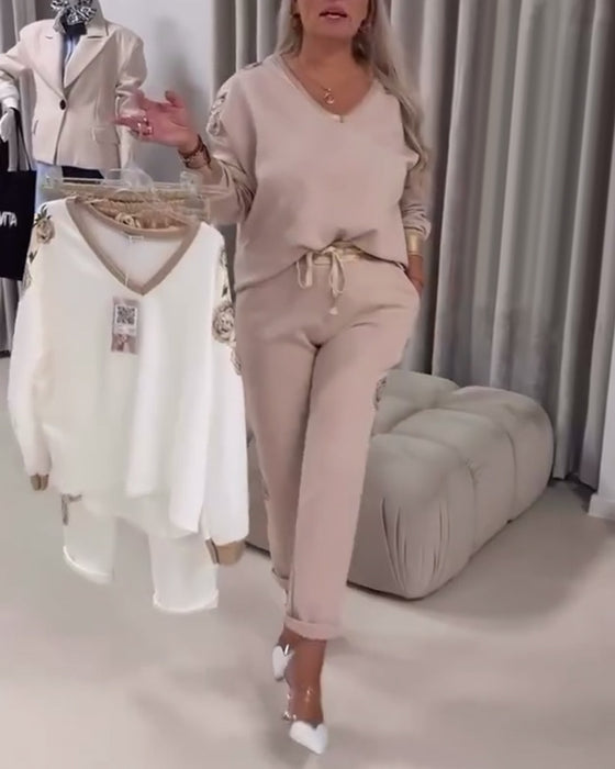 Jakkesæt Langærmet V-hals Casual Sweater