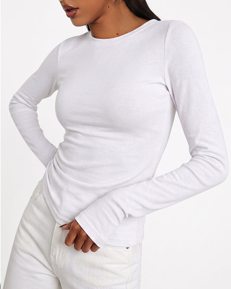 T-Shirt Rund Hals Slim Fit Lang Ærme Solid