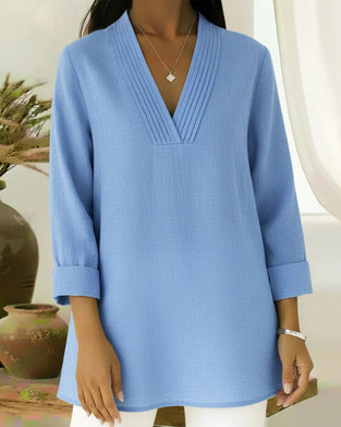 Topp Stilfuld Og Casual V-Hals Ensfarvet