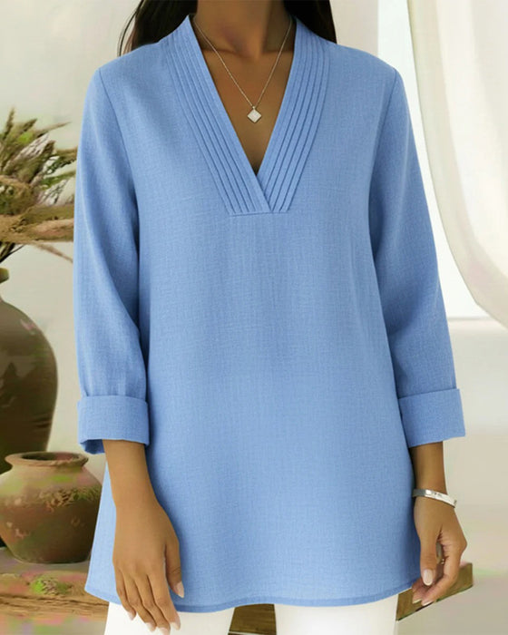 Topp Stilfuld Og Casual V-Hals Ensfarvet