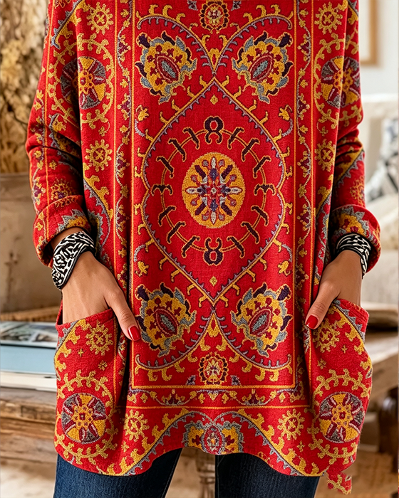 Hoodie Bohemian Tryk Hætte Langlinje