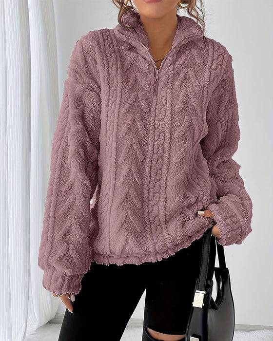 Sweatshirt Dobbelt Sidet Fleece Halv Lynlås