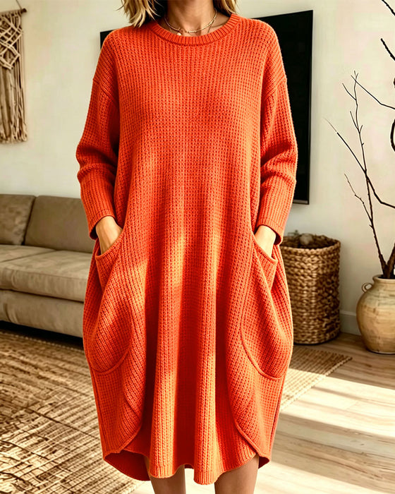 Sweater Dress Stilfuld Lang Ærme Lomme