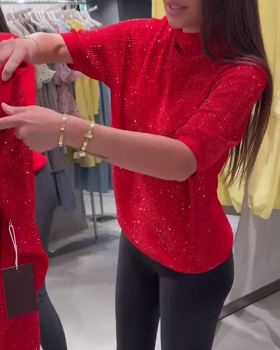 Pullover Turtleneck Kort Ærme Ensfarvet