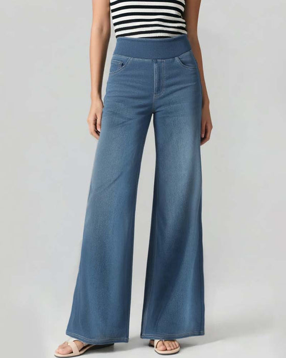 Bukser Elastisk Talje Denim Brede Ben