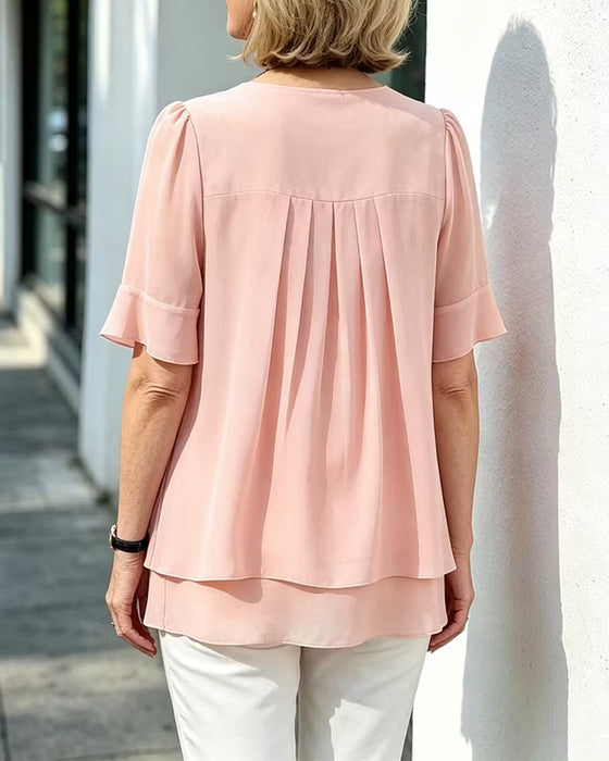 Bluse Rundhalset Rynket Ruffle