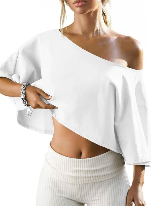 T-Shirt En-Skulder Croppet Cold Shoulder