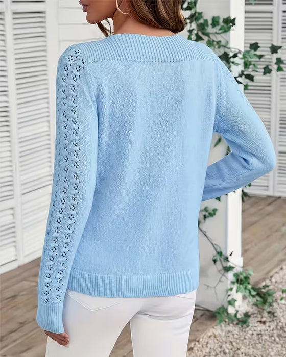 Pullover Bådhals Hul Ud Lang Ærme Strikket