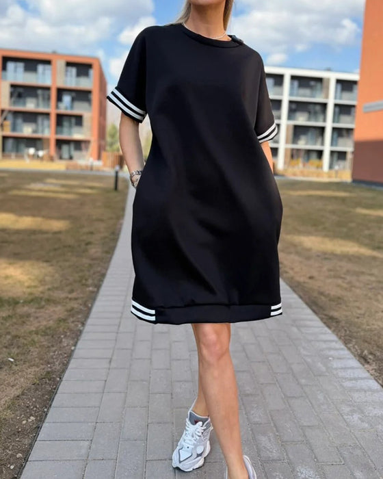 Kjole Rundhalset Stribe Casual