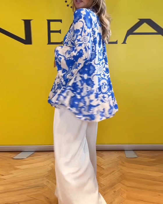 Frisk langærmet bluse med print