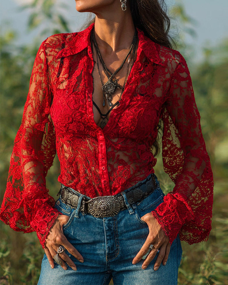 Enfarvet Skjorte Med Krave Og Lange Ærmer