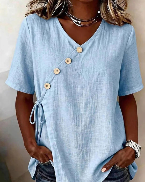 Bluse V-Hals Knap Kryds Slips