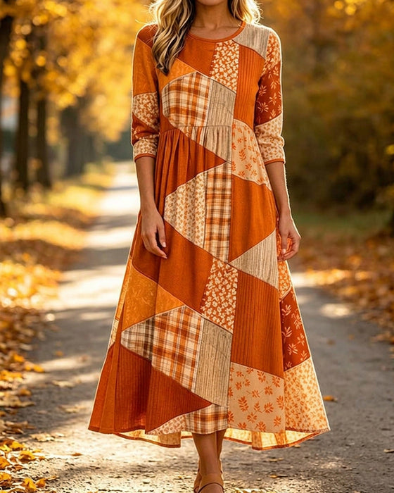 Kjole Patchwork Rutet Blomstret