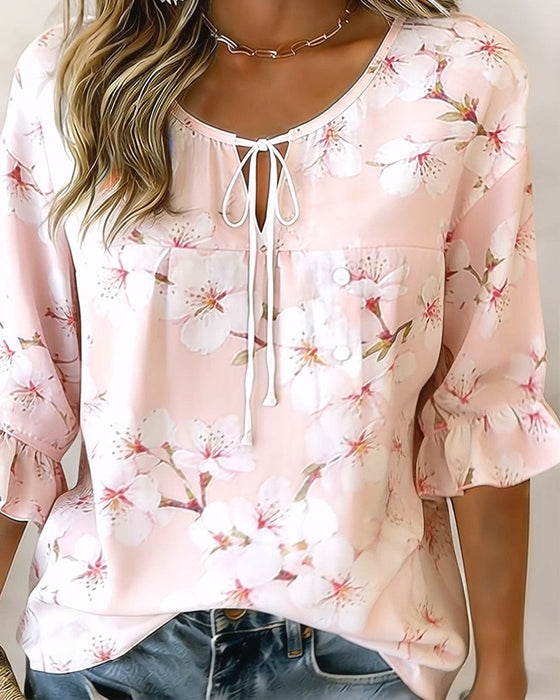Bluse Kirsebærblomsttryk Slips