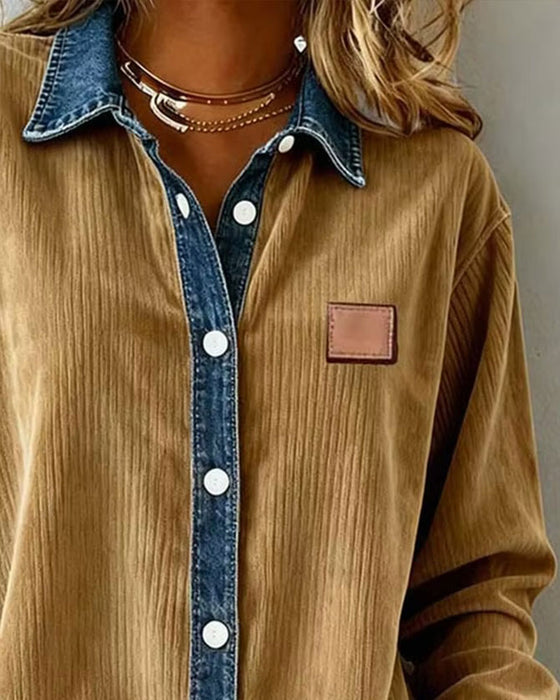 Skjorte Denim Patchwork Cordsfløjl