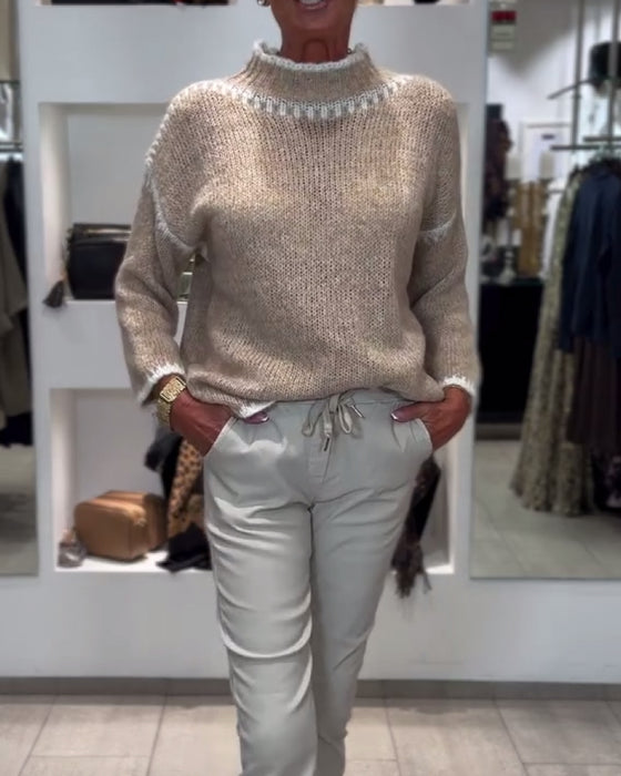 Alsidig Pullover Med Høj Hals Og Kontrastfarver